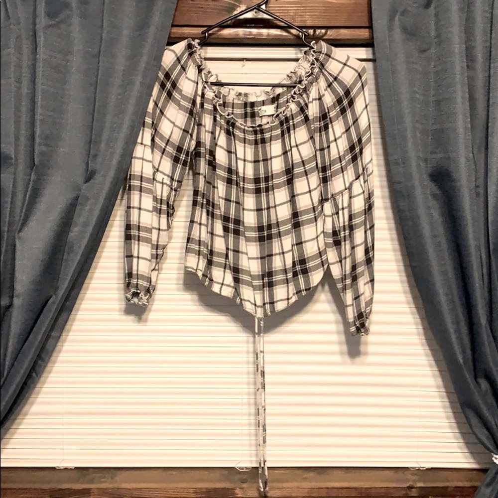 Cropped long sleeve off the shoulder top